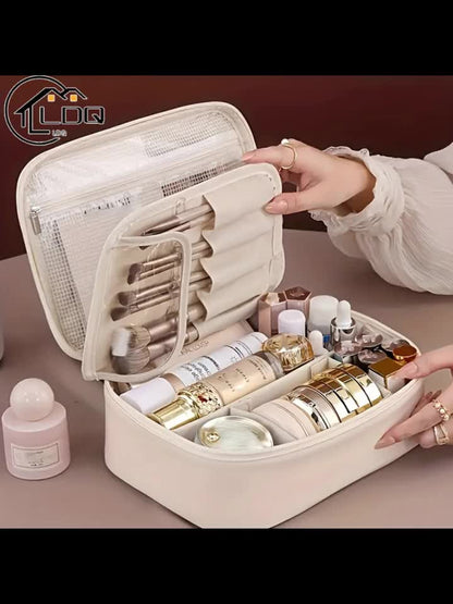 Multi-layer large-capacity detachable makeup bag, travel-inspired cosmetic organizer with brush storage, versatile portable beauty essentials pouch suitable for both men and women, lightweight travel-friendly essential beauty