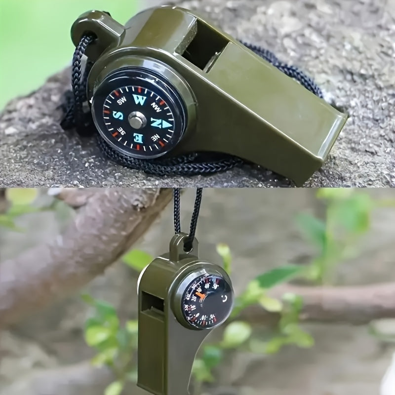3-in-1 Emergency Whistle with Compass and Thermometer - Perfect for Camping, Hiking, Outdoor Adventures, Refereeing, and Cheerleading - Made of PVC