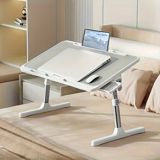 Adjustable Laptop Desk with Slot, Non-Slip Strip and Drawer, Multi-Function Folding Study Desk, Portable Bed Tray for Writing, Office and Lazy Lap Table, Made of Wood Fiber Material