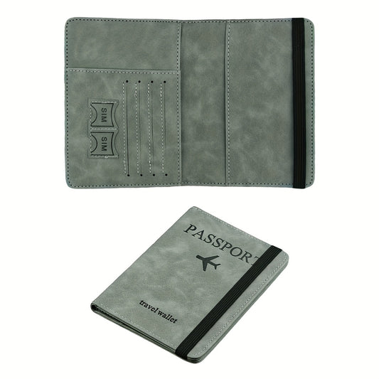 1pc RFID Passport Holder | Thin Retro PU Multi-Function Wallet, Travel Passport Bag, Light Grey with