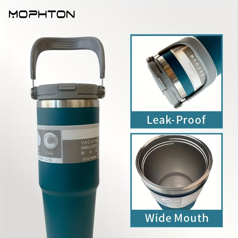 MOPHTON Insulated Stainless Steel Tumbler - Dual Drinking, 24-Hour Cold Retention, Portable for Office, Gym, Yoga & Travel