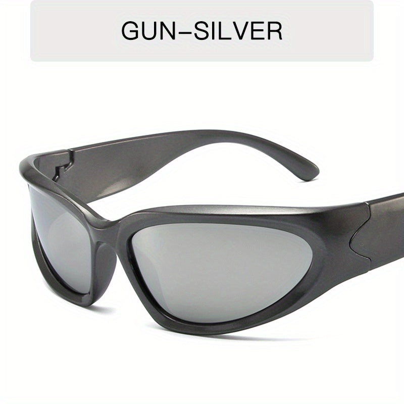 Classic Punk Women Steampunk Oval Wrap Around Mirrored Cycling Eyewear fashion glasses