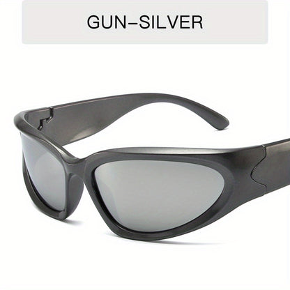 Classic Punk Women Steampunk Oval Wrap Around Mirrored Cycling Eyewear fashion glasses