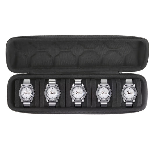 Single Piece 5-Compartment for watch Storage Solution, Featuring a Cushioned Divider And Handle, Flip-Top Lid, Robust Travel Case, Scratch-Proof Design, Suitable for All Genders, Versatile for Home And Travel Use, Protective