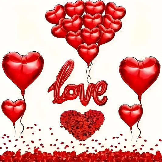 1 Set Romantic Valentine's Day Balloon Decoration Kit, 500 Red Rose Petals, 20 Red Heart Foil Balloons, 1 Love Letter Balloon, Ideal for Proposal, Engagement, Wedding, Anniversary, Valentine'S Celebration, Confession, Versati