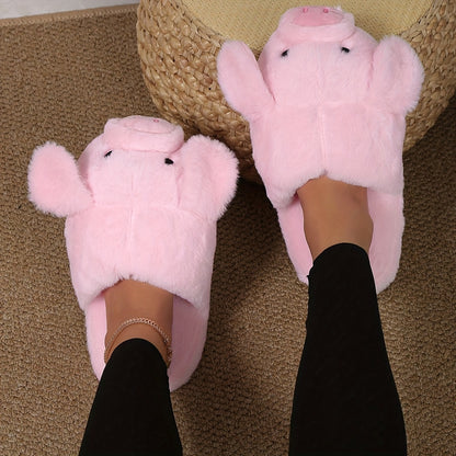 New Women's Home Slippers Fashion Cartoon Slip-On Toe Cover Pink Indoor Slippers, Women Shoes