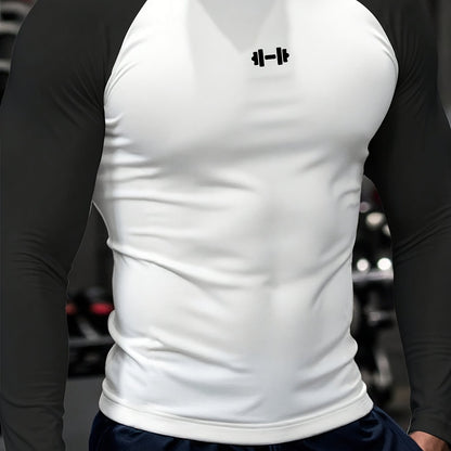 Men's Athletic T-Shirt, Sporty Body-Hugging Fit with High Elasticity, Crew Neck, Long Sleeve, Suitable for Hiking, Jogging, Cycling, and Outdoor Fitness Workouts