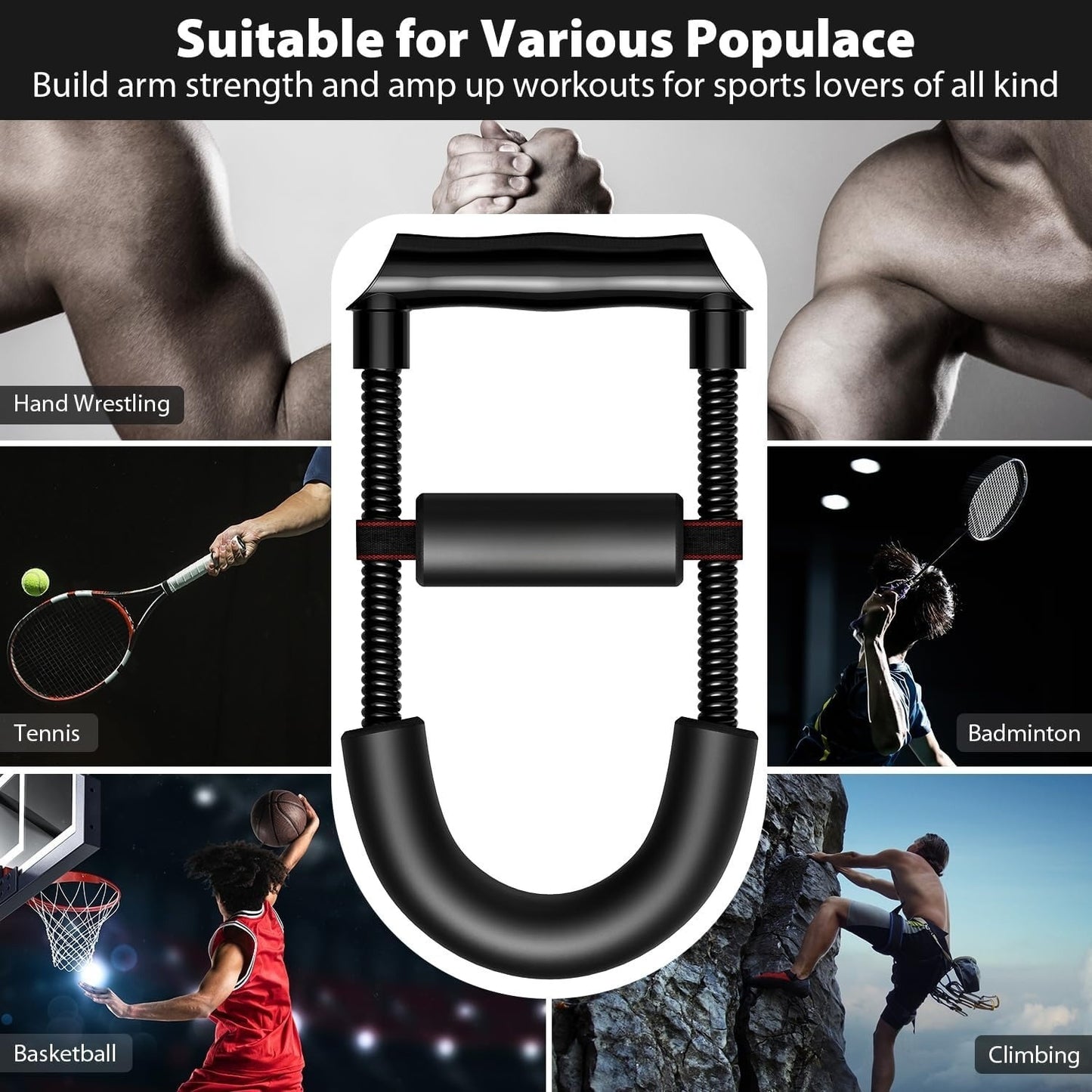 Adjustable Wrist Strengthener & Grip Trainer - Heavy-Duty Stainless Steel Forearm & Hand Workout Equipment for Athletes, Musicians, Injury Recovery - Portable Home Gym Fitness Tool, Black, Muscle Trainer, Ergonomic Design, No