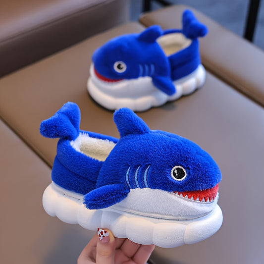 Cute Cartoon Shark Plush Slippers for Boys And Girls, Comfortable Indoor Non-Slip Shoes for Autumn And Winter