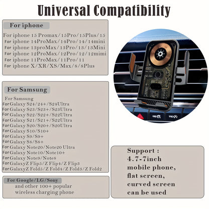 SUONEE 15W Fast Wireless Car Charger with Auto-Clamping - USB Magnetic Charging Mount for iPhone 16/15/14/13/12/11 Pro Max/Xs, Samsung S24/S23/S22/S21/S20/S10+/S9+/Note 9 & More, Rechargeable Lithium Polymer Battery, Car Char