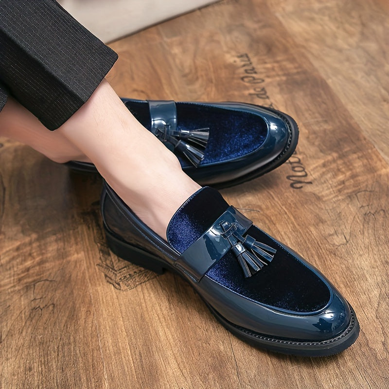 Men's British Style Formal Dress Shoes - Pointed Toe Slip-On with Bow Detail, Superfine Synthetic & PU Sole, All-Season Versatile for Business, Weddings, Office - Navy Blue, Wedding Footwear | Elegant Casual Shoes | Decorativ