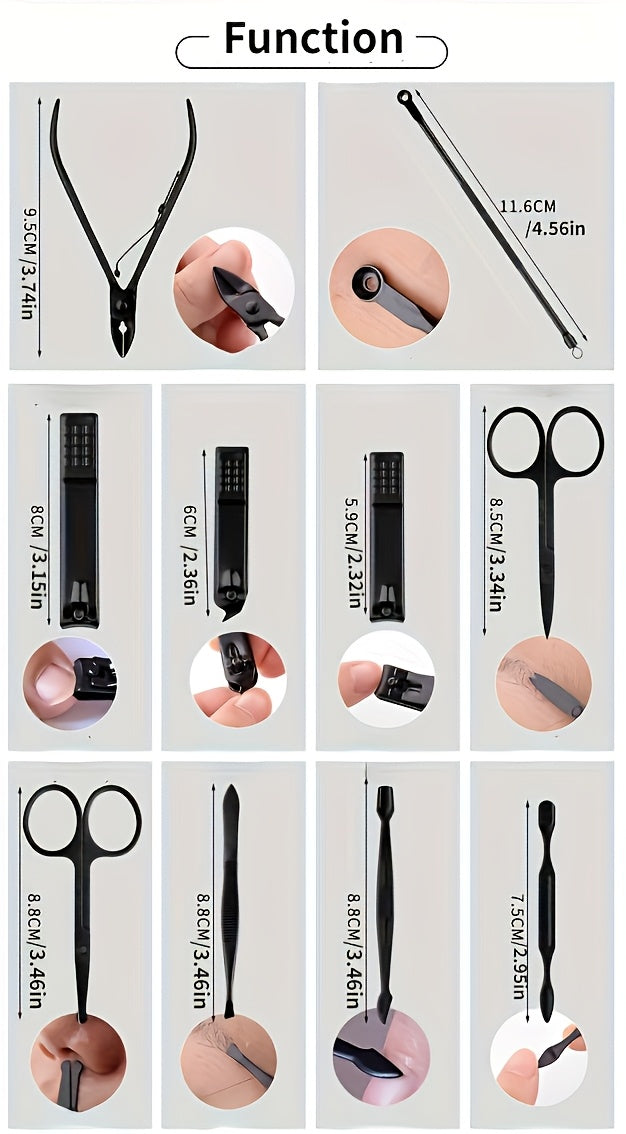 8/15/24 classic black series nail care sets, travel manicure pedicure sets, including nail clippers, cuticle trimmers, tweezers-sharp blades, precise trimming, and essential beauty tools for finger and toenail care-family hyd