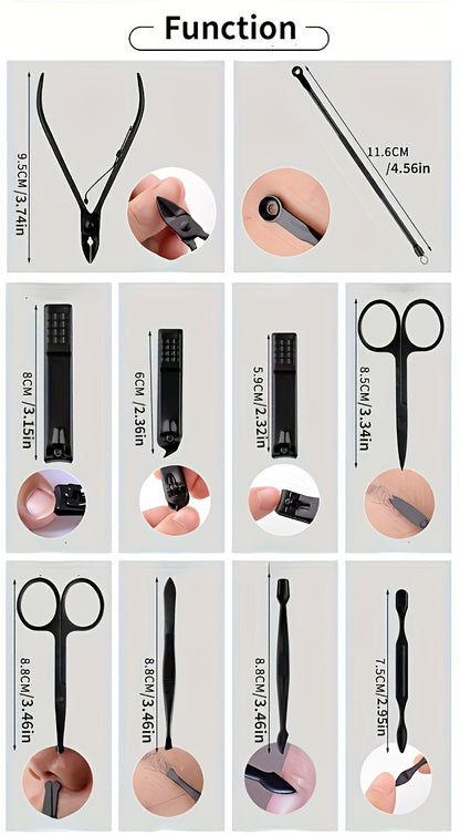 8/15/24 classic black series nail care sets, travel manicure pedicure sets, including nail clippers, cuticle trimmers, tweezers-sharp blades, precise trimming, and essential beauty tools for finger and toenail care-family hyd