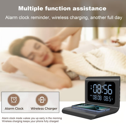 3in 1 Wireless Charger, Time Temperature Display, Alarm Clock for Bedroom Desk, Charging Dock Station for iPhone 16 15 14 13 12 11 Pro Max/Mini/Plus/XR/X/8 AirPods 2/3/4/Pro/Pro 2, AirPods 4/3/Pro/2, for Samsung S25/S23/S22/S