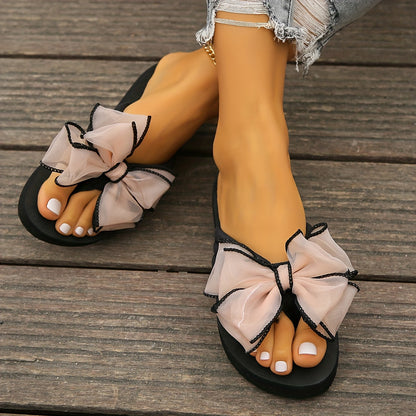 3Cm Pink Bow Flip-Flops, New 2026 Beach Sandals for Women, Stylish Thick-Soled Wedge Sandals for Summer, Perfect for Wearing by The Sea with Floral Designs., Women Shoes