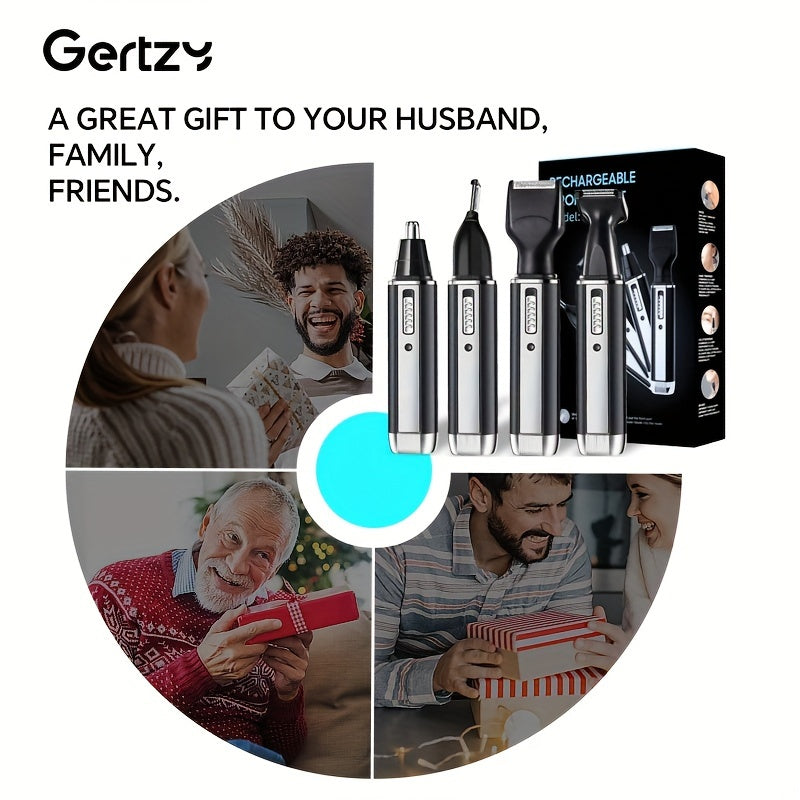 GERTZY 4-in-1 (Compatible for Rechargeable) Men's & Women's Electric Trimmer, Shaver & Clipper - Multi-Function Facial Hair for Nose, Eyebrows, Beard, Mustache, Side Burns - Painless Grooming Device, Holiday Gift for Men &
