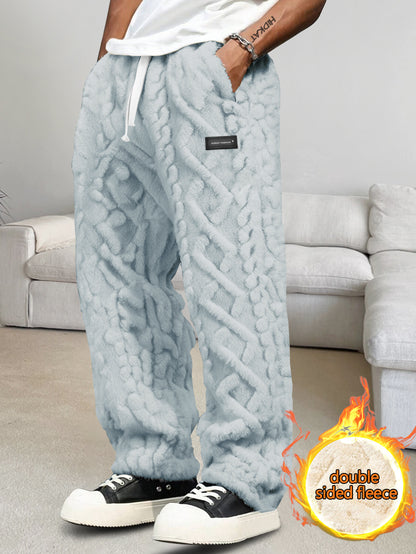 Men'S Thickened Fleece Long Pants Made of Jacquard Fabric, Featuring an Elastic Waistband with Drawstring, Comfortable And Lightweight, Suitable for Keeping Warm at Home