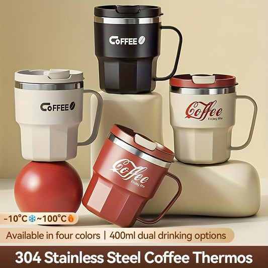 1pc 304 Stainless Steel Coffee Cup with Lid | Double-Walled, Leakproof Travel Mug for Hot and Cold Beverages, Ideal for Office and Parties, Perfect Gift for Christmas, Valentine's, Mother'S Day, Thanksgiving - WKEFF