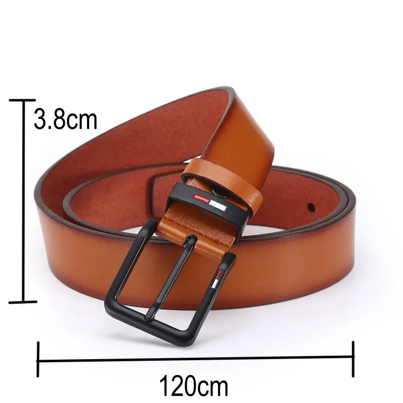 Men’s PU Leather Belt with Alloy Square Pin Buckle, Business and Casual Waist Belt in Black, Coffee, and Brown, 3.8cm Wide Adjustable Fashion Belt
