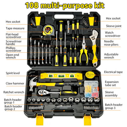 108-Piece Household Tool Set with Plastic Toolbox, General Hand Tool Kit for Home and Car Repair