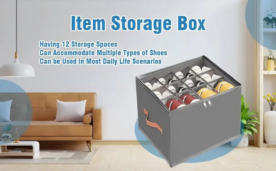 12-Lattice Fabric Shoe Storage Bin – Foldable Large-Capacity Organizer with Handle for Shoes, Clothes & Toys