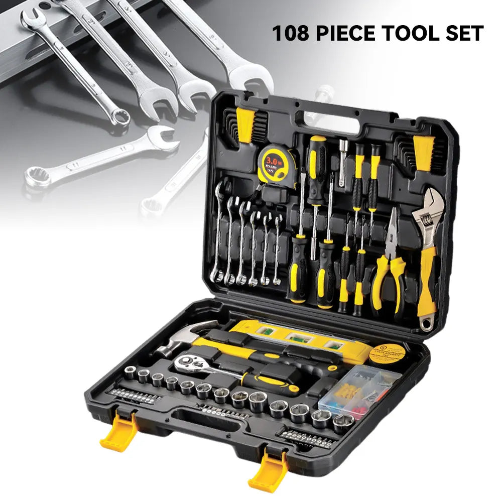 108-Piece Household Tool Set with Plastic Toolbox, General Hand Tool Kit for Home and Car Repair