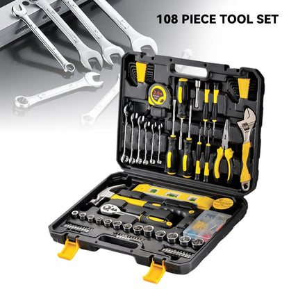 108-Piece Household Tool Set with Plastic Toolbox, General Hand Tool Kit for Home and Car Repair
