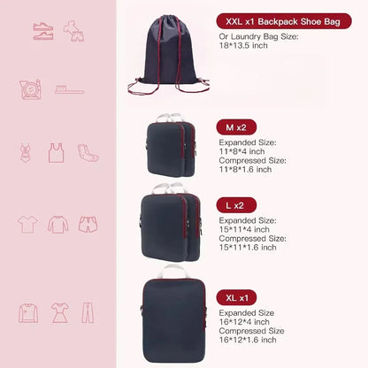 2/6/9 Set Compression Packing Cubes Waterproof Travel Organizer Bags Space-Saving Luggage Storage for Suitcase Travel Essentials