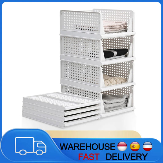 Stackable Foldable Storage Boxes with Drawers, PP Cabinet & Wardrobe Organizer for Bedroom & Bathroom
