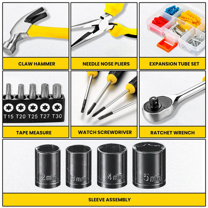 108-Piece Household Tool Set with Plastic Toolbox, General Hand Tool Kit for Home and Car Repair