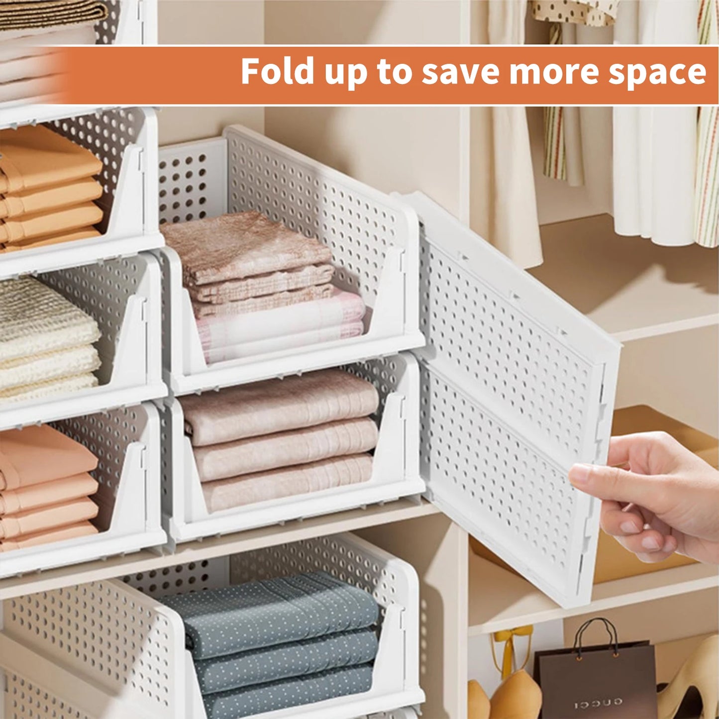 Stackable Foldable Storage Boxes with Drawers, PP Cabinet & Wardrobe Organizer for Bedroom & Bathroom