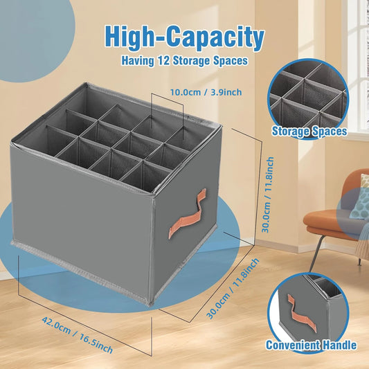 12-Lattice Fabric Shoe Storage Bin – Foldable Large-Capacity Organizer with Handle for Shoes, Clothes & Toys