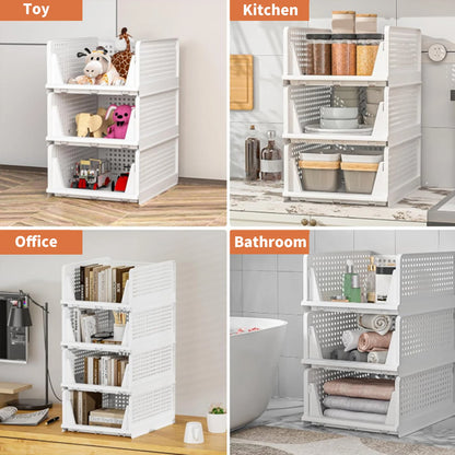 Stackable Foldable Storage Boxes with Drawers, PP Cabinet & Wardrobe Organizer for Bedroom & Bathroom