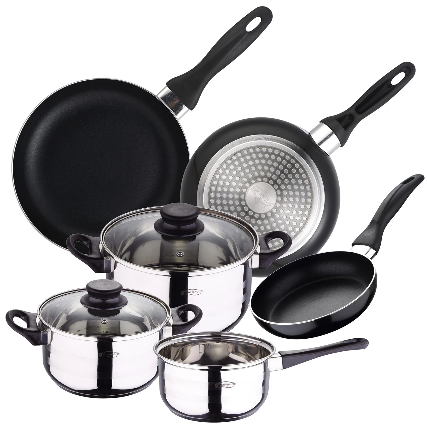 San Ignacio 8PCS Nonstick Cookware Set, Induction Ready Aluminum Pots & Pans Set – Black