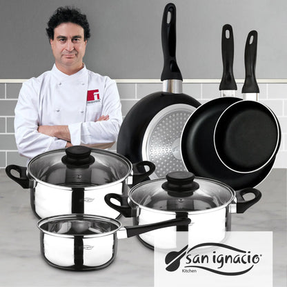 San Ignacio 8PCS Nonstick Cookware Set, Induction Ready Aluminum Pots & Pans Set – Black