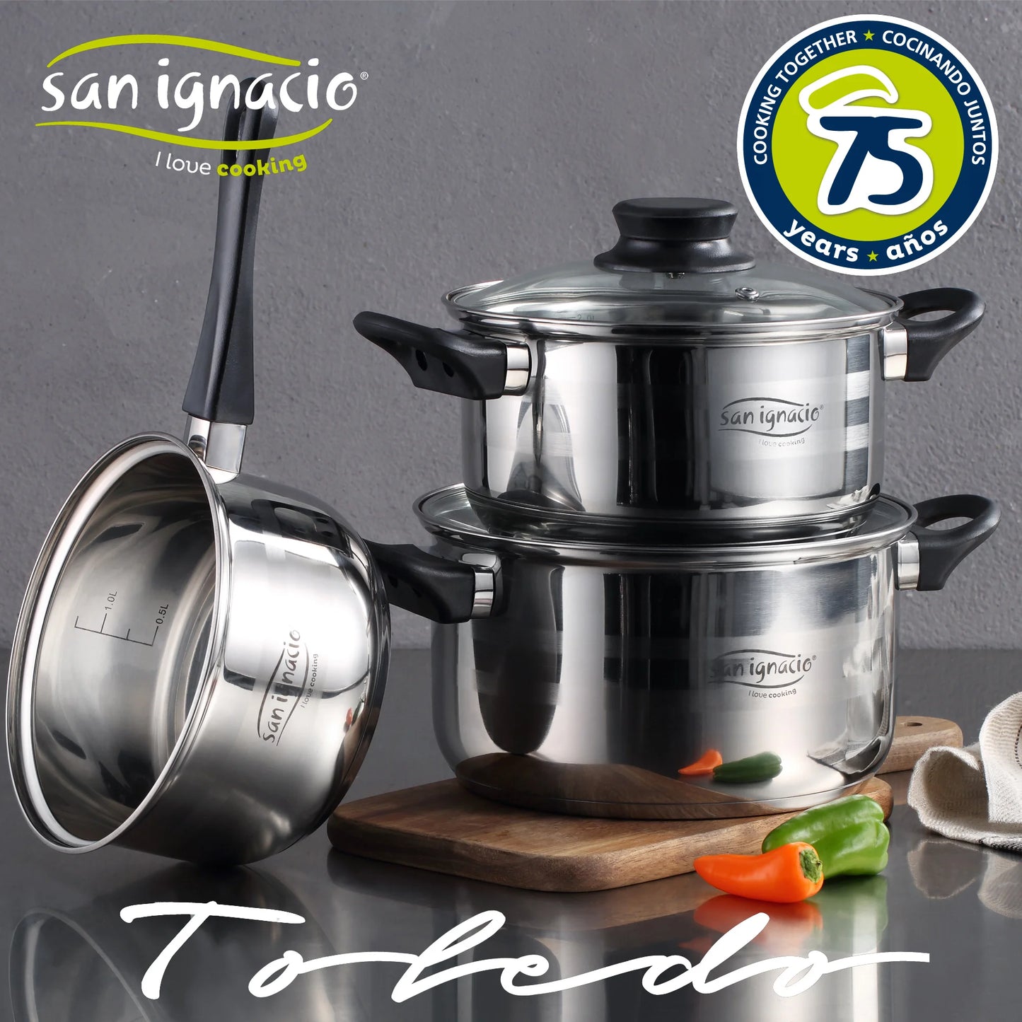 San Ignacio 8PCS Nonstick Cookware Set, Induction Ready Aluminum Pots & Pans Set – Black