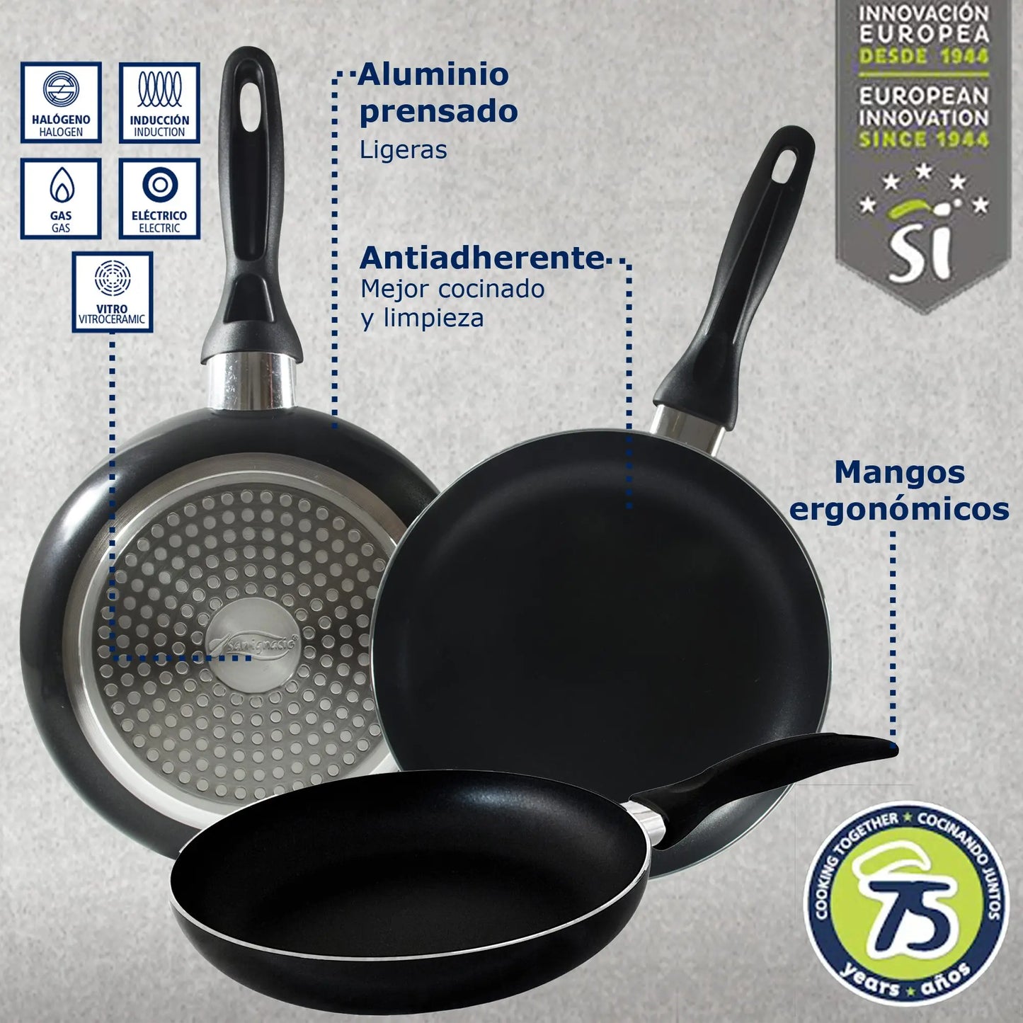 San Ignacio 8PCS Nonstick Cookware Set, Induction Ready Aluminum Pots & Pans Set – Black