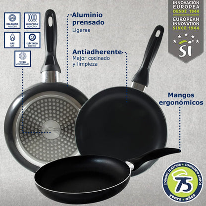 San Ignacio 8PCS Nonstick Cookware Set, Induction Ready Aluminum Pots & Pans Set – Black