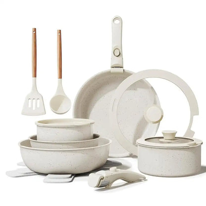 Almalux® Nonstick Cookware Set with Detachable Handles, Granite Coating, Induction Ready & Dishwasher Safe
