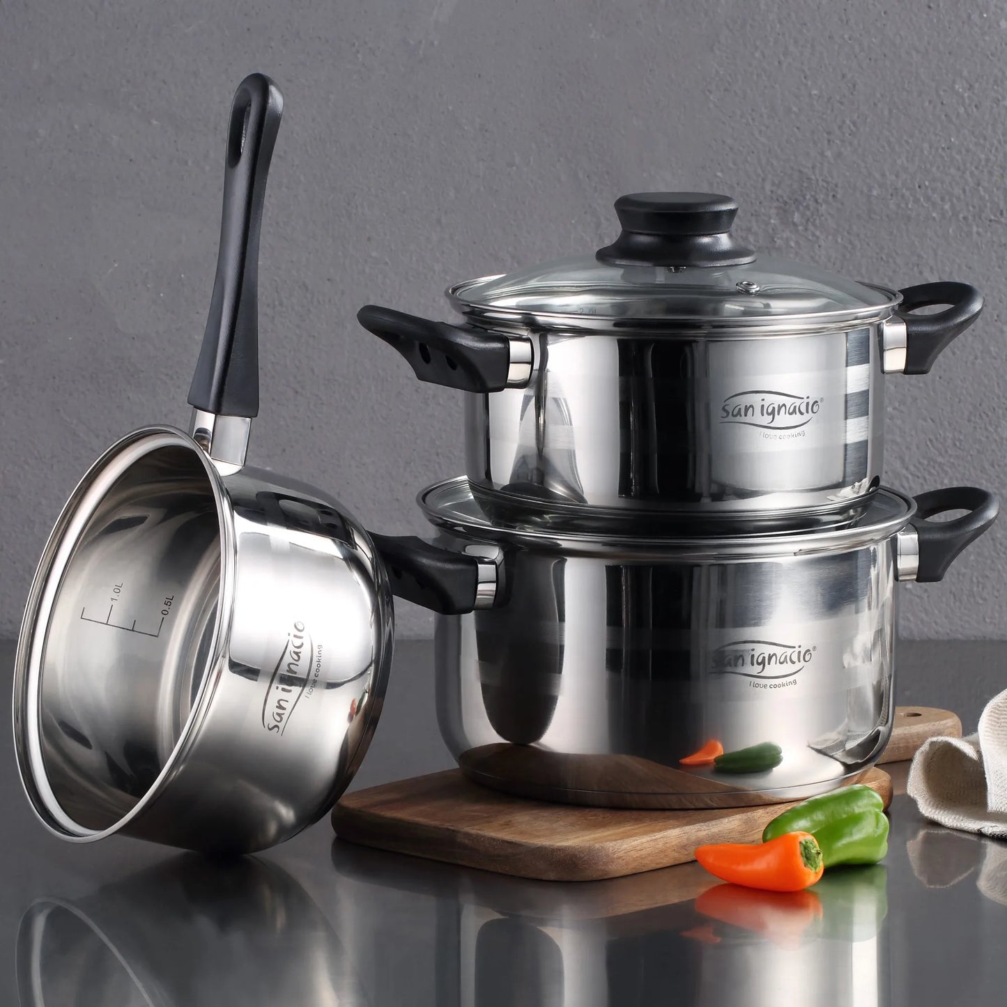 San Ignacio 8PCS Nonstick Cookware Set, Induction Ready Aluminum Pots & Pans Set – Black