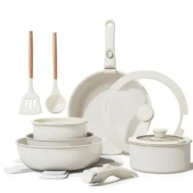 Almalux® Nonstick Cookware Set with Detachable Handles, Granite Coating, Induction Ready & Dishwasher Safe