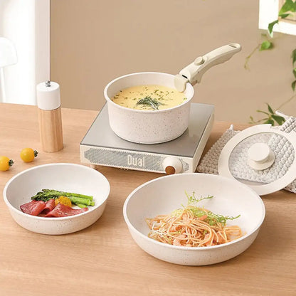 Almalux® Nonstick Cookware Set with Detachable Handles, Granite Coating, Induction Ready & Dishwasher Safe