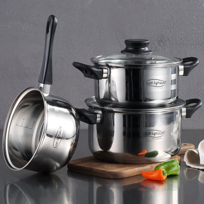 San Ignacio 8PCS Nonstick Cookware Set, Induction Ready Aluminum Pots & Pans Set – Black