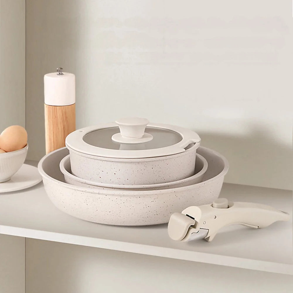 Almalux® Nonstick Cookware Set with Detachable Handles, Granite Coating, Induction Ready & Dishwasher Safe