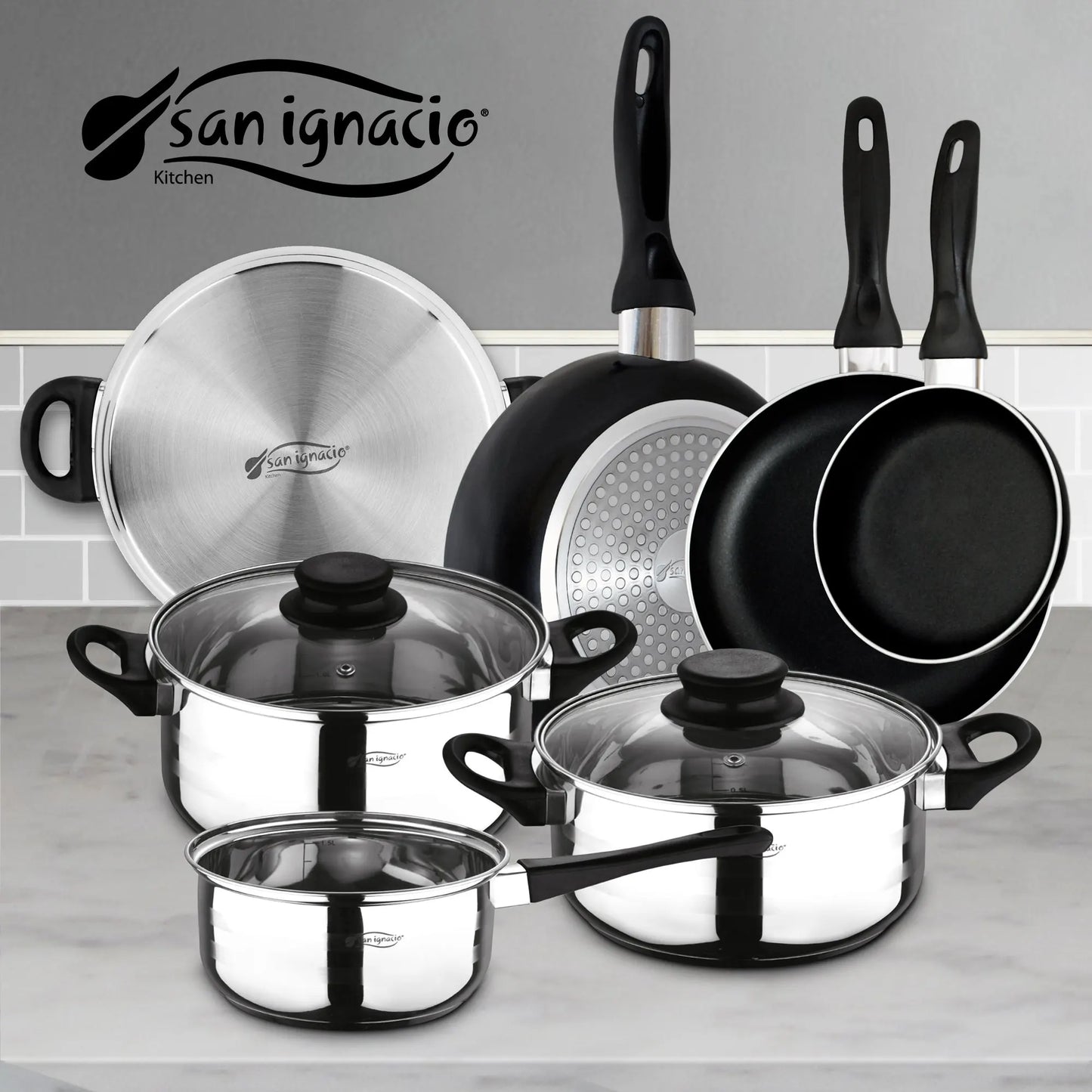 San Ignacio 8PCS Nonstick Cookware Set, Induction Ready Aluminum Pots & Pans Set – Black
