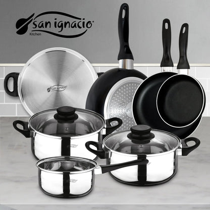 San Ignacio 8PCS Nonstick Cookware Set, Induction Ready Aluminum Pots & Pans Set – Black