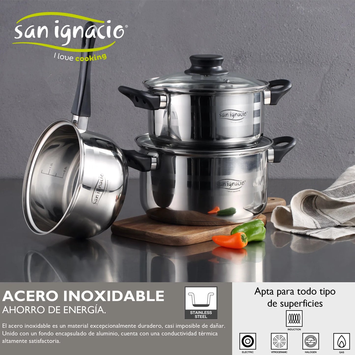 San Ignacio 8PCS Nonstick Cookware Set, Induction Ready Aluminum Pots & Pans Set – Black