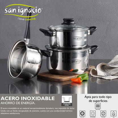 San Ignacio 8PCS Nonstick Cookware Set, Induction Ready Aluminum Pots & Pans Set – Black