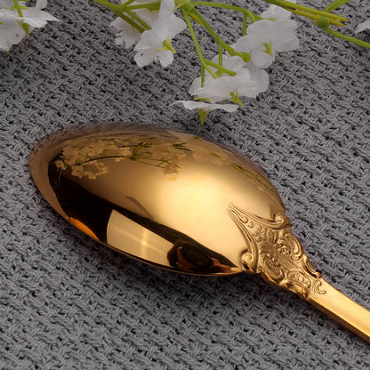 20/30PCS Luxury Gold & Silver Cutlery Set, Vintage Stainless Steel Flatware with Engraved Forks, Spoons & Knives
