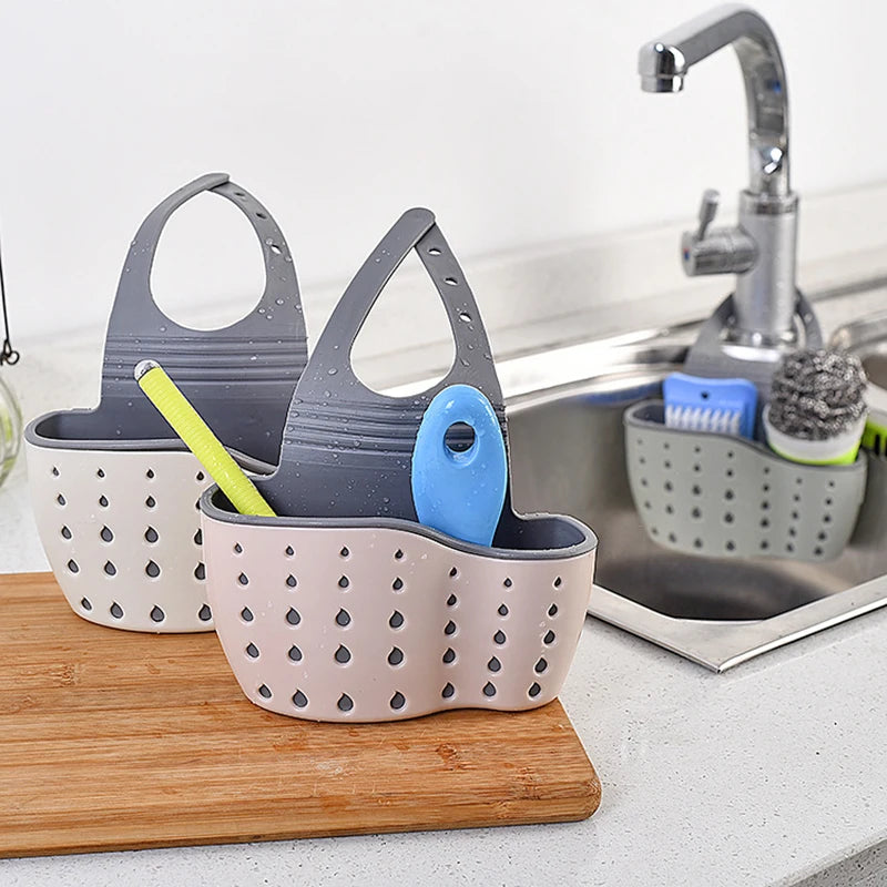 Kitchen Sink Storage Drain Basket – Adjustable Soap & Sponge Holder Hanging Shelf Organizer